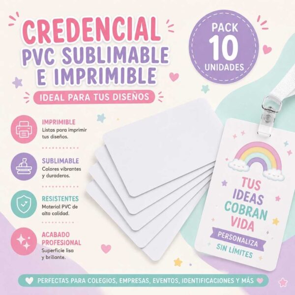 CREDENCIAL PVC (PACK-10 UND) SUBLIMABLE/ IMPIMIBLE