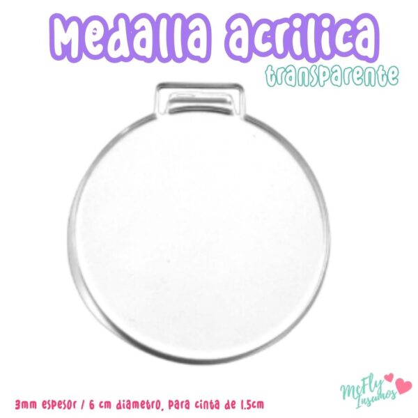 Medalla acrílica TRANSPARENTE 6 cm (cinta exterior)