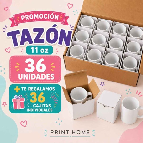 Tazon Blanco 11oz 36 und / PRINT HOME + regalo 36 cajas